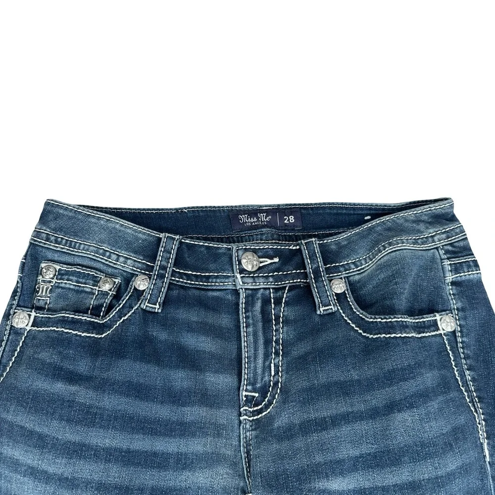 Miss Me Low Rise Boot Bootcut Jeans 28 Medium Wash Star L9548BL Rhinestone